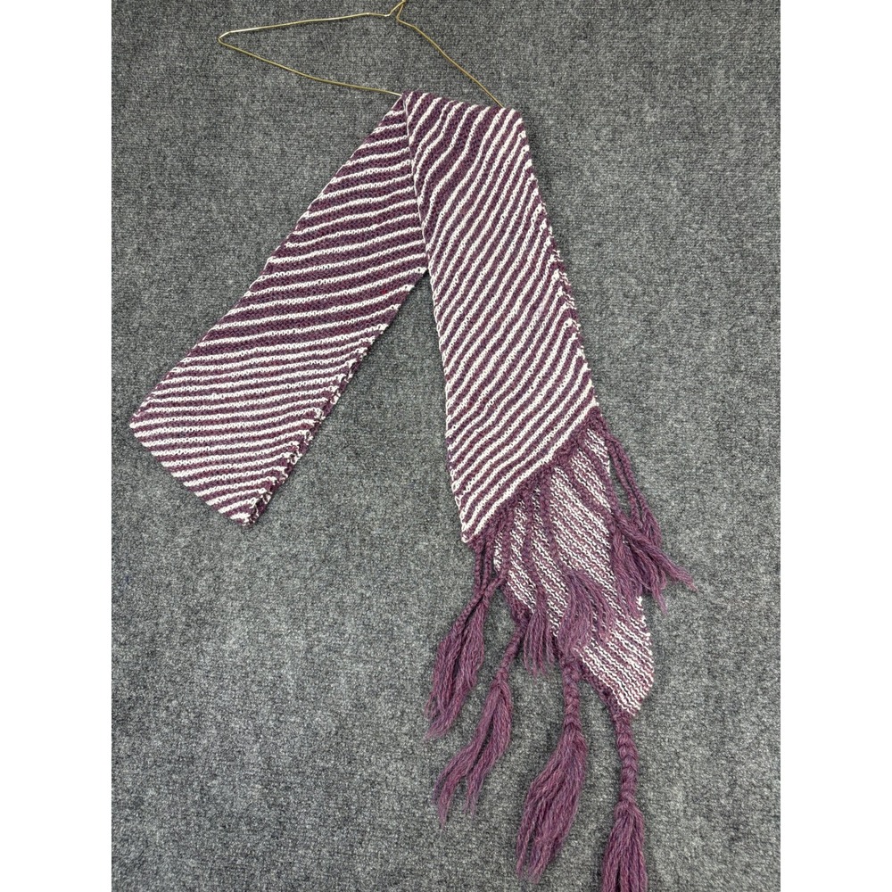 Unbranded Knit Scarf Unisex OS Purple Striped Braided Tassel Fringe Cozy Boho